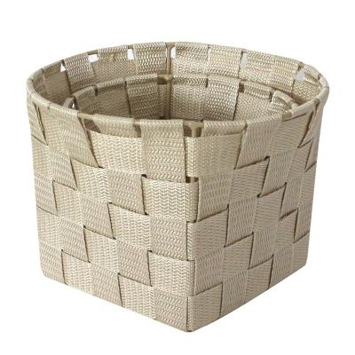 China Folding Durable Trapezoid Woven Nylon Storage Bin Or Basket To Organize Your Home Office Or Cabinets Gray Woven Strap Storage Basket for sale