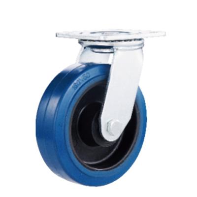 China Rigid Fixed Trolley Wheel Caster Wheel Swivel Heavy Duty Elastic Blue Rubber Caster Wheels Rubber Caster for sale