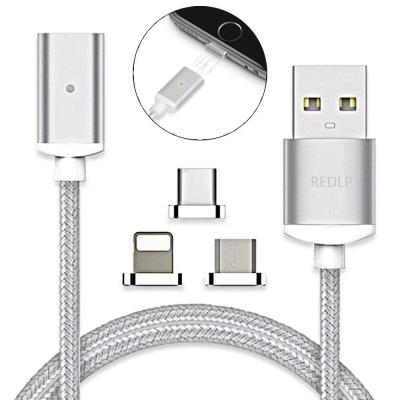 China 2.4A 2.4A Fast Charging Smart Braided Magnetic Fast Speed ​​LED Charging USB Cable 3 in 1 for IPhone/Android/Type-C for sale