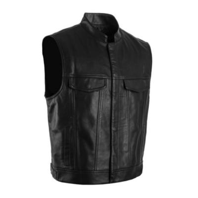 China Anti-wrinkle Custom Design Men's Black Leather Vest Logo Motorcycle Biker Vest New Custom Made for sale