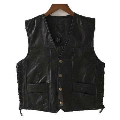 China Anti-wrinkle Custom Design Leather Vest Logo Outdoor Biker Leather Vest Custom Mens Motorcycle for sale