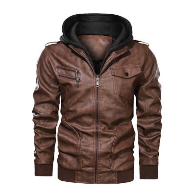 China Waterproof Custom Design Hoodie Warm Logo Biker Vintage Leather Jacket Custom Leather Jacket Men Winter for sale