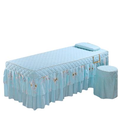 China 1800T Koera Style Disposable Massage Sheet Bed Skirt Massage Bedding Set Lace Sky Blue for sale