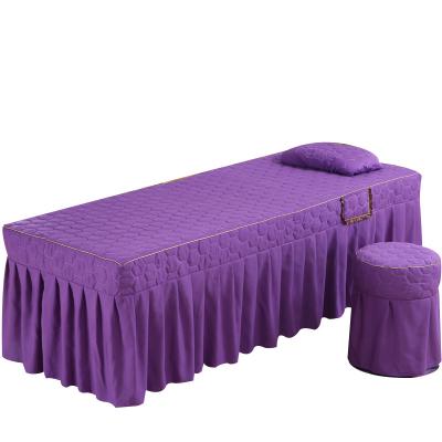 China 1800T Koera Style Disposable Massage Sheet Bed Skirt Massage Bedding Set Lace Violet for sale