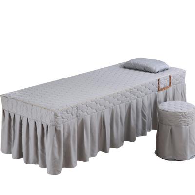 China Light Gray 1800T Fiber Massage Sheet Bed Skirt Disposable Luxury Micro Brushed Massage Bedding Set Lace for sale