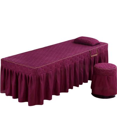 China koera 1800T style massage sheet bed skirt massage bedding set disposable lace dark purple for sale