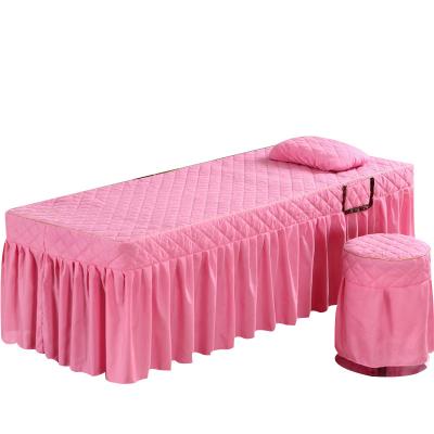 China koera 1800T style massage sheet bed skirt massage bedding set disposable lace dark pink for sale