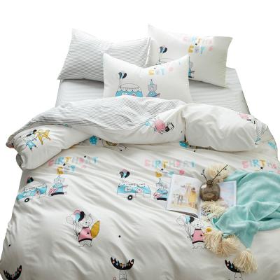 China Disposable 100% Cotton Bed Linen Set Queen Size Printed Bed Piece Cover Set for sale