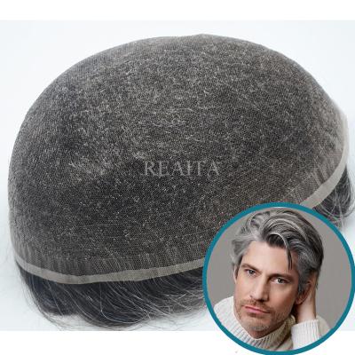 China Straight Bleached Swiss Knots Natural Hairline Lace Hairpiece For Men Gray Hair Replacement System for sale