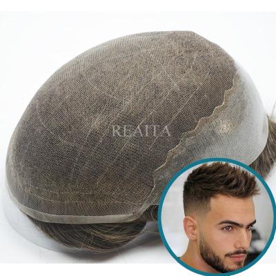 China Wholesale Straight Swiss Lace Remy Hair Replacement System Full With Q6 PU Hairpiece For Men for sale