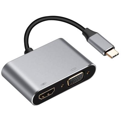 China Projector 2 in 1 Type-C Hub HDMI VGA Computer Monitor Cable Notebook Converter USB-C 2-in-1 USB-C Dock Adapter for sale