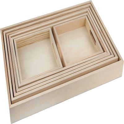 China Home Hotel Wedding Restaurant Nesting Wooden Serving Tray Pack of 7 Rectangular Wooden Pallets Set, Suitable for Kitchen Nesting Pallets for sale