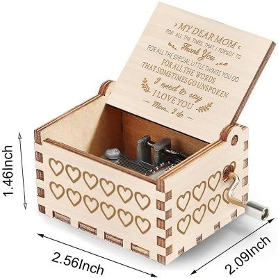 China Eco-friendly Customized Mini Hand Crank Handle Laser Engraved Wooden Music Box for sale