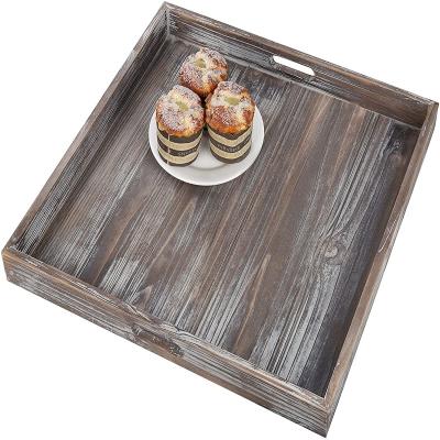 China Hotel Wedding Restaurant Home 19 Inch Square Wooden Country Style Horizontal Ribbed Torch Tray for sale