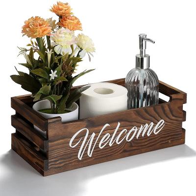 China Wholesale Antique Wooden Storage Box Stocked Toilet Paper Storage Bathroom Decoration for sale