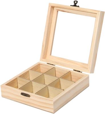 China Handmade Tea Box Storage Box 9 Grid Wooden Xylose Tea Bag Packaging Jewelry Storage Box for sale