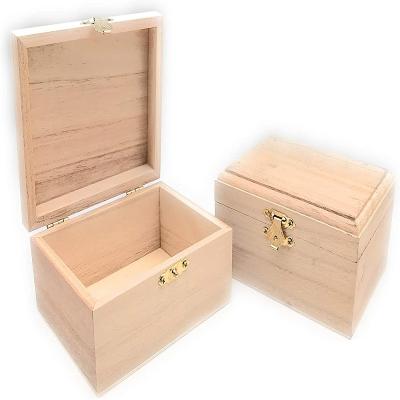 China 12 Pieces Handmade Natural Unpolished Rectangular Wooden Box Craft Storage Box DIY with Hinged Lid and Front Buckle for sale