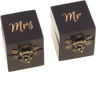 China 2 Pieces Handmade Wooden Ring Box Suitable For Wedding Ceremony Vintage Elegant Bohemian Unique Costume Engagement Ring Holder for sale