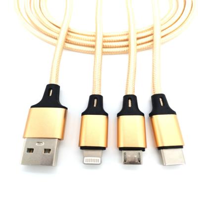 China Fast Charging Earphone 3 IN1 1.2m Micro Type C USB C 2.0 Multi-in-One USB Cable Charger For iPhone for sale