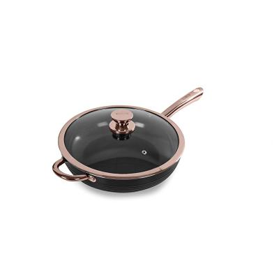 China Sustainable Nonstick Induction Pan with Glass Lid and Stainless Steel Handle Sauté Pan Oven Safe for sale