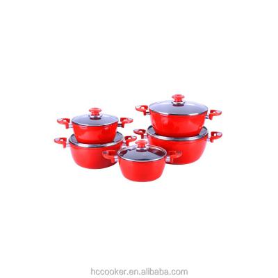 China Ceramic Coating Red Purple Blue Color Non Sustainable Forged Aluminum Gold Stick Cookware Set for sale