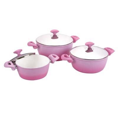 China Sustainable Pressing White Ceramic Aluminum Hot Pot Non Sticking Casserole Sets for sale