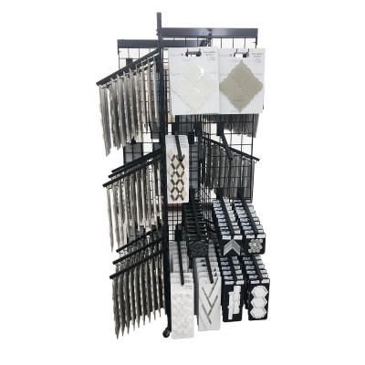 China Durable Custom Made Floor Stand Factory Granite Mosaics Showroom Stainless Hanging Stone Quartz Stone Tile Mosaic Marble Display Rack for sale