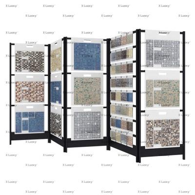 China Display Stand Showroom Customized Ceramic Stone Show Rack Quartz Sample Rotate With Stand Showroom Display Tiles Marble Mosaic for sale