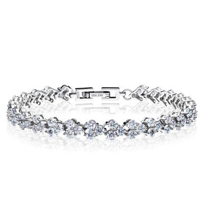 China Fashion Moissanite Round Brilliant Cut Luxury Fine Round VVS1 Round Brilliant Cut Platinum 925 Silver Jewelry Bracelets & Bangles For Women for sale