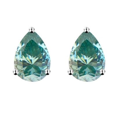 China High Quality High Quality Moissanite Earing Minimalist Jewelry Teal Water Drop Cut 925 VVS Silver Diamond Stud Earrings for sale