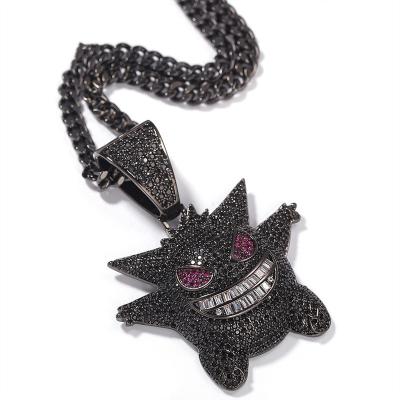 China Hip Hop Jewelry Mask Gengar Cartoon Gold And Silver Filled Cubic Zircon Copper Pendant Necklace Iced Out Chain Men Gift for sale