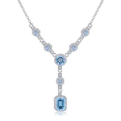 China Fashion Luxury Natural Topaz 925 Gemstone Jewelry CLASSIC European and American Sterling Silver Pendent Necklace For Women for sale