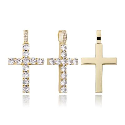 China Hiphop 18K Gold PVD Plated Clear Zircon Necklace Zirconia Cross Pendant Necklace for sale