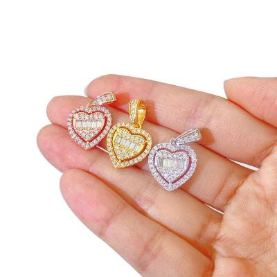 China Hot Romantic Luxury Hip Hop 925 Style Necklace Heart Shape Silver Plated Pendant Necklace Can Go Through Mossanite Tennis Chain for sale