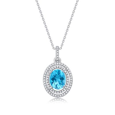 China Luxury vintage fashion jewelry body chain design pendant 925 silver chain round blue Moissanite ocean heart moissanite chain for sale