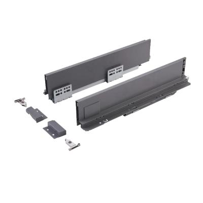 China Silent& Smooth Double Wall Soft Closing Metal Box Drawer Slide Thin Tandem Rail for sale