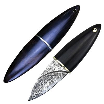 China Non-variable High Quality Handmade Damascus Knife Mini Paper Cutter EDC Pocket Steel Straight Knif Gift Classic Portable Wood Sheath Knife for sale