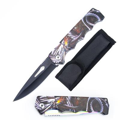 China Sand Light Rainbow Non-variable Blackening Titanium Coating Outdoor Camping Carry Sharp Quick Opening Folding Knife for sale