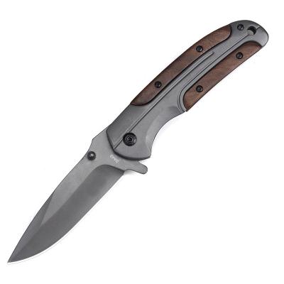 China 2021 Bestselling Non-Variable Handle Broken Glass Function Wood Style Amazon Style Outdoor Camping Tactical Folding Pocket Survival Hunting Knife for sale