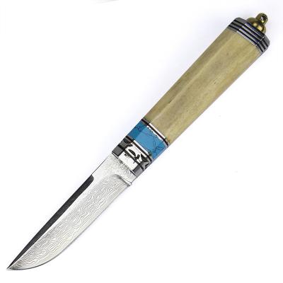 China Wholesale Non-variable Damascus Blade Handle Bone Camel Portable Uncovering Knife For Rescue Survival for sale