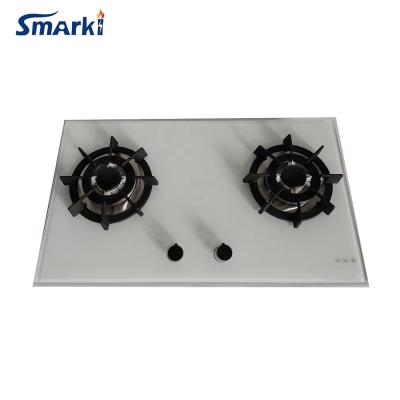 China Glass Mood 2 Burner Gas Hob Sabaf Ceramic / Glass Burner SG27532 With 8 Ears Cast Iron Pan Support for sale