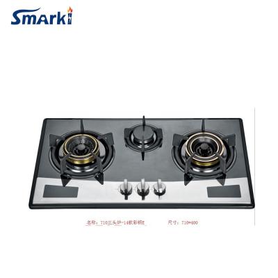 China Brass Stainless Steel Gas Hob Gas Cooktop 3 Built-in Burner SS37114 for sale