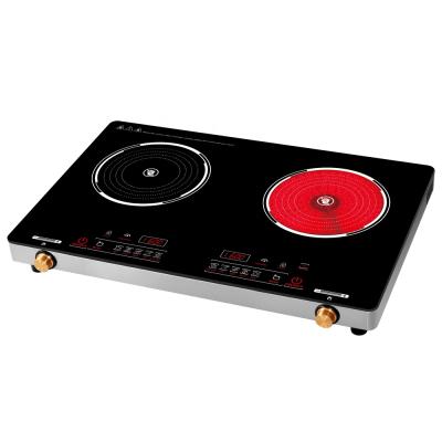 China Induction And Infrared Hob Two Household Table Top Temper Glass 2 Burner 2 Coil 3200W for sale