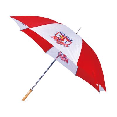 China 2020 CLASSIC Wooden Handle Cheap Wind Resistant Golf Advertising Umbrella With Logo Printing for sale