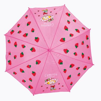 China Cartoon Gift Animal Kindergarten Kids Strawberry Whistling Hanging Semi Automatic Upright Umbrella for sale