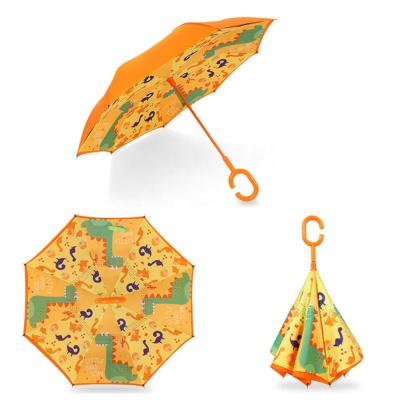 China 2020 Hydraulic Pressure Cartoon C Handle Inverted Reverse Kids Umbrella for sale