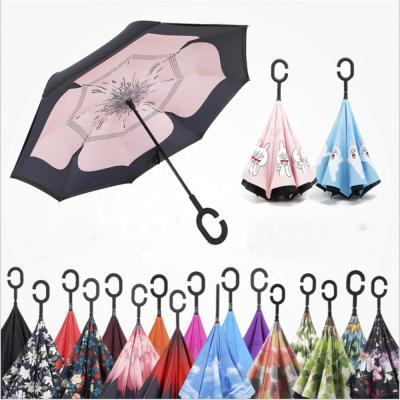 China Hydraulic Pressure Herzo Double Awning Inverted C Handle For Car Wind Proof Fiberglass Reverse Auto Open Umbrella for sale