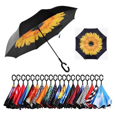 China Double Layer Inside Out C Shape CLASSIC Hot Selling Running Handle Inverted Reverse Umbrella for sale