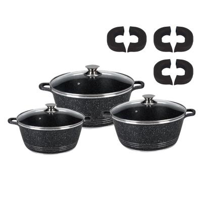 China Sustainable 12 pcs aluminum cookware set with ceramic marble coating for sale