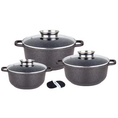 China Sustainable Aluminum Non-stick Marble Round Pot 8pcs Sets With 2pcs Cotton Earcap for sale